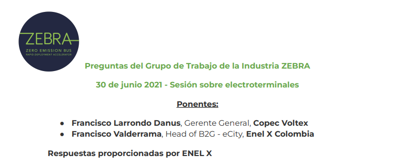 Preguntas del Grupo de Trabajo de la Industria ZEBRA: Sesión sobre electro terminales